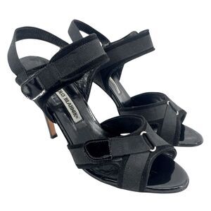 Manolo Blahnik Black Suede Slingback Sandals 7.5 Neiman Marcus Exclusive